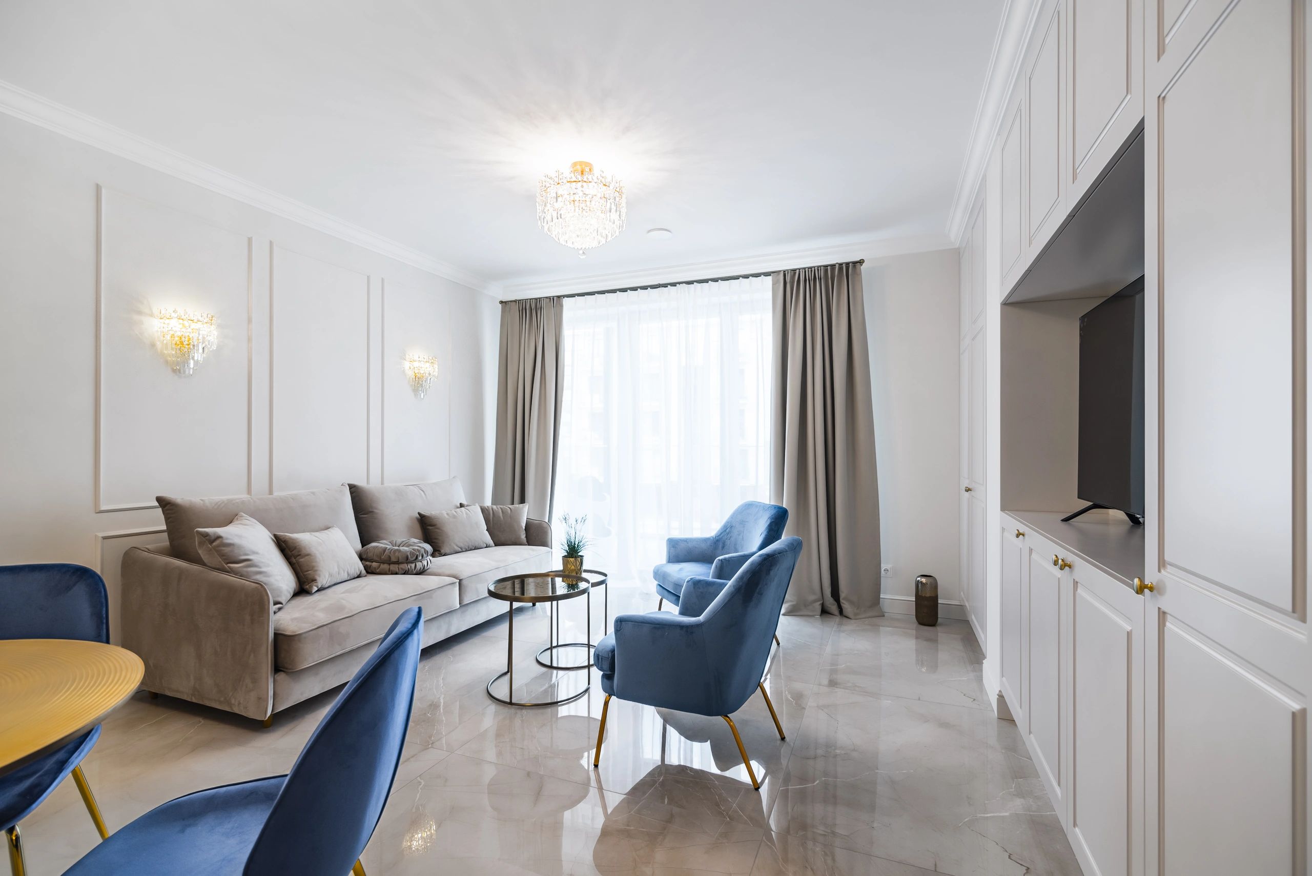 Bright modern living room with freshly painted walls